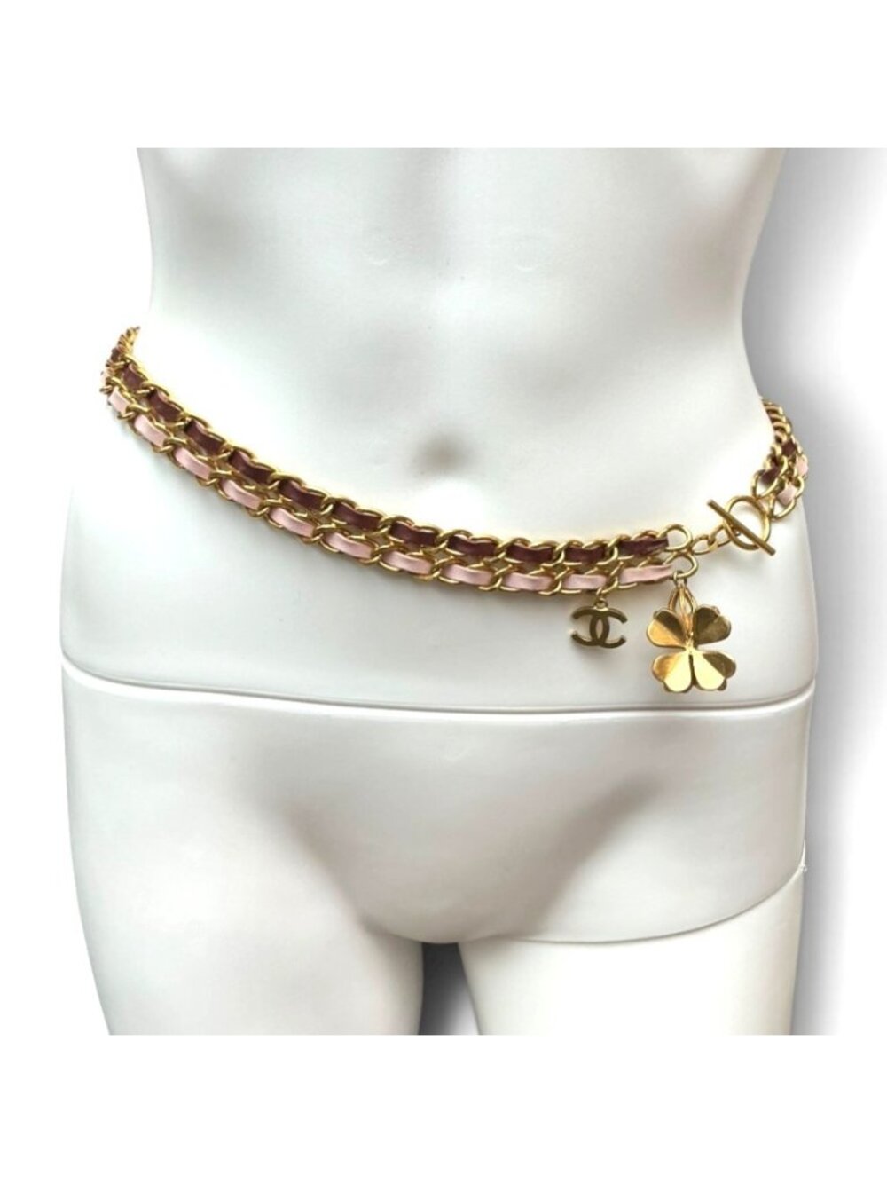 VINTAGE CHANEL DOUBLE CHAIN CLOVER CHARM BELT / NECKLACE